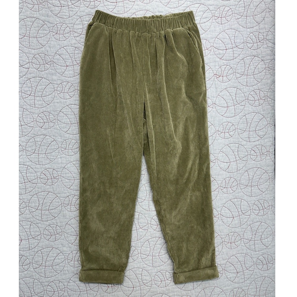 Lumiere Corduroy Pants Olive Green Elastic Waist Tapered / Womens Medium